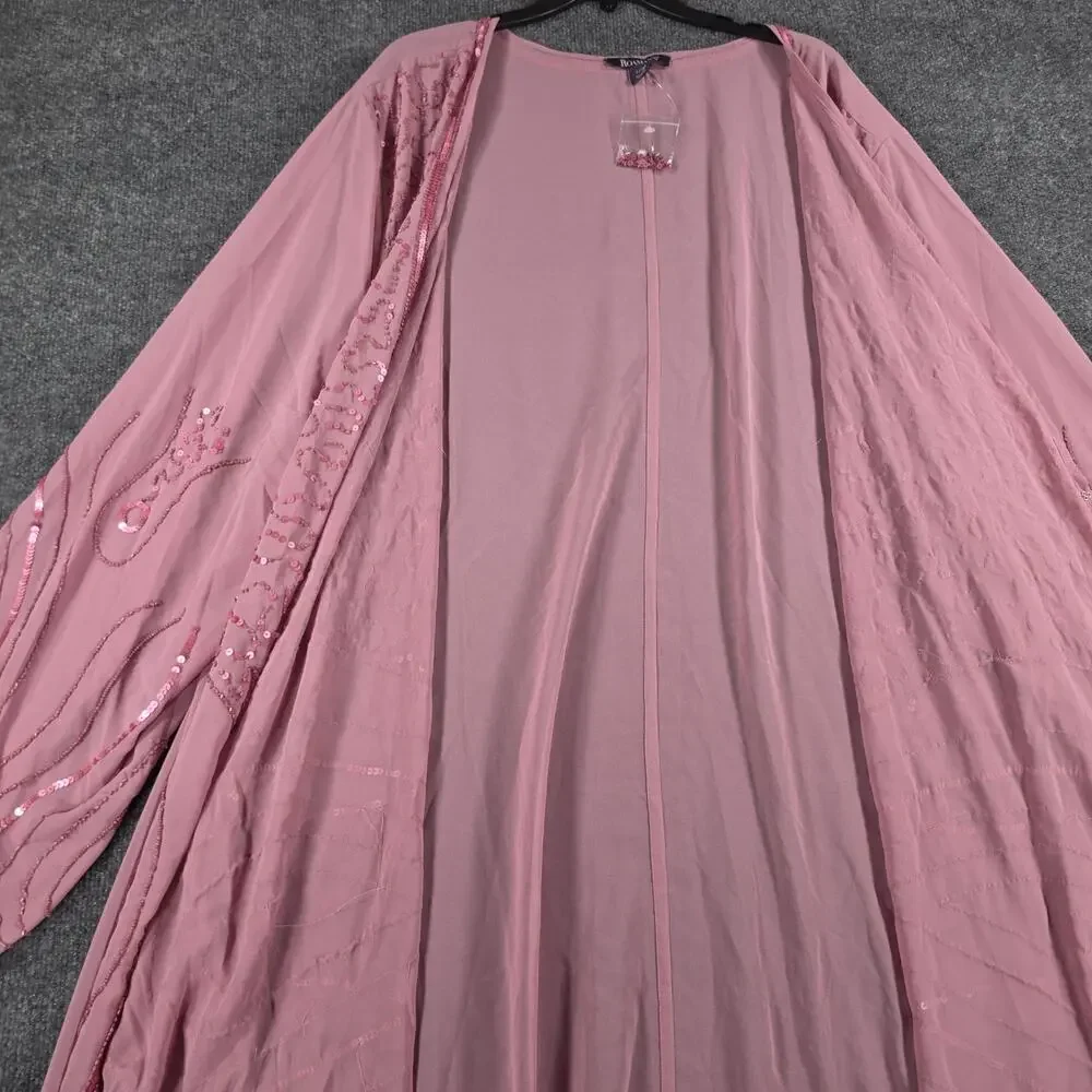 Roaman's Women 44W Mauve Pink 3PC Sequin Beaded Duster Pant Set Formal Plus Size